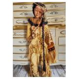 46" Antique Native American Skookum Doll & Stand