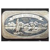 Vintage 1 Troy Oz .999 Silver Bar William Kidd