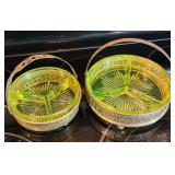 Pair of Vaseline Glass Divided Relish Dishes
