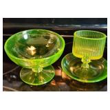 Two Nice Vaseline Glass Pcs, Glow in Black Light
