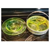 Vaseline Glass Divided Relish Dish & Candy Dish