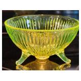 Vaseline Glass 6" Footed Candy Bowl, Glows
