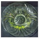 12" Vaseline Glass Designer Pattern Bowl, Glows