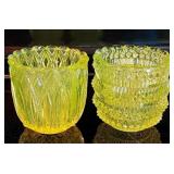 Pair of Vaseline Glass Toothpick Holders, Votives