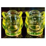 Pair of Vaseline Glass Toothpick Holders