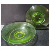 2 Vaseline Glass Center Piece Bowls 10", Glows
