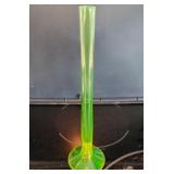 Unusual 10" Vaseline Glass Bud Vase, Glows