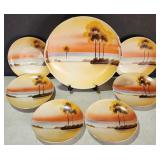 Japan Hand Painted Sunset Dessert Set Meito