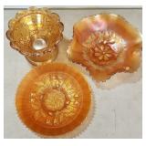 Marigold Carnival Glass Bowls & Punch Stand