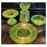 4pc Vaseline Glass Dishes incl. Riihimaen Lasi
