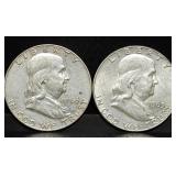 Pair of 1963-D Franklin Silver Half Dollars Unc