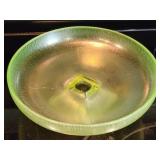 8.5" Fenton Vaseline Stretch Glass Pedestal Bowl