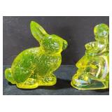 Vaseline Glass Mosser Bunny & Child Figures 4-5"