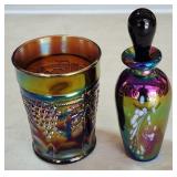 Carnival Glass Perfume Bottle & Tumbler