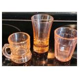3 Antique Pink Depression Toothpicks Shot Glasses