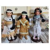 3 Native American Indian Dolls on Stands 15"
