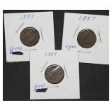 1884, 1887, 1889 Indian Head Cents in Holders
