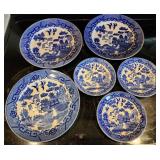 6pc Assorted Blue Willow Plates 9" Lunch Japan