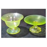 Vaseline Stretch Glass Open Bowl & Candy Dish