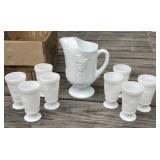 Milk Glass Pitcher and 8 Goblets Milk Glass Pitcher and 8 Goblets