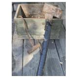 Wood Box, Axe and Hay Hook Wood Box, Axe and Hay Hook