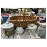 Nice Basket, Butter Crock, Canning Jars Nice Basket, Butter Crock, Canning Jars