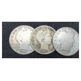 (3) Barber Half Dollars: 1899, 1906-O, 07-D