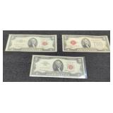 (3) $2 Red Seal Notes 1928, 1953, 1963