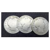 (3) Barber Half Dollars 1899, 1904, 1907-D