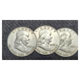 (3) Franklin Half Dollars 1951-P&D, 1961-D