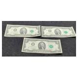 (3) 2013 $2 Notes Unc./Consecutive #