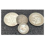 Lot w/ 4 Canada Silver Coins 1909 & 1917 Quarter,