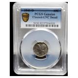 1941-D Slab Mercury Dime PCGS Unc. Cleaned
