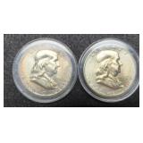 (2) Franklin Half Dollars AU 1957-D, 1958