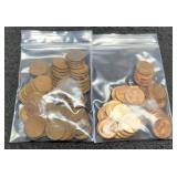 Lot w/ 65 Wheat Cents & 39 1960-P & D Cents