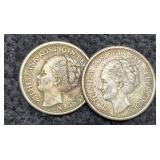 (2) Netherland 25 Cent 1941, 1943 Silver