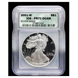 2001-W Slab Proof Silver Eagle ICG PR70 DCAM