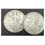 (2) 1917 W. Liberty Half Dollars P&D Reverse