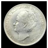 1943 East Indies 2 1/2 Gulden Unc. Silver