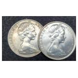 (2) 1966 Australia 50 Cents Silver