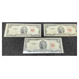 (3) 1953 $2 Unc. Red Seal Notes