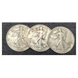 (3) W. Liberty Half Dollars 1943-D, 44, 45-D