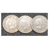 (3) Indian Head Cents 1879, 84, 02