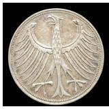 1951-D German 5 Mark Silver 62.5%/11.2 G