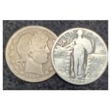 (2) Quarters: 1907 Barber, 1930 S. Liberty