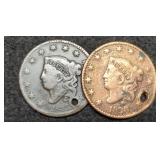 (2) Large Cents w/ Holes 1828, 1833