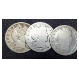 (3) Barber Half Dollars 1899, 01, 07-D