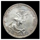 1913 German 3 Mark Silver 90%/16.7 G/.4823 A.S.W.