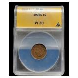 1908-S Slab Indian Head Cent ANACS VF30