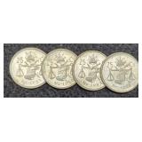 (4) Mexico 25 Centavos 1950, 51, 52, 53 Silver